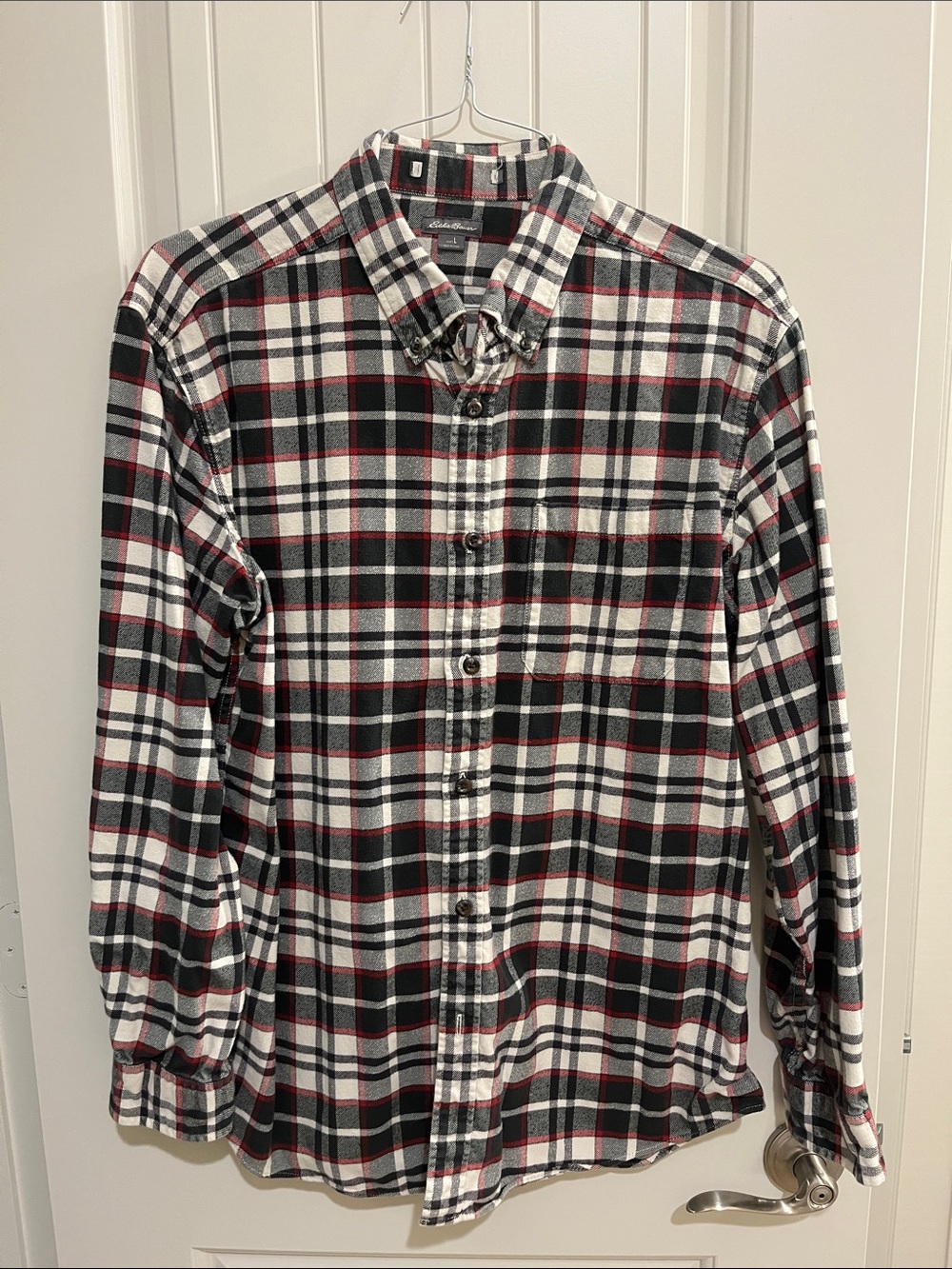 Eddie Bauer Black, White & Red Plaid Button-Down Shirt